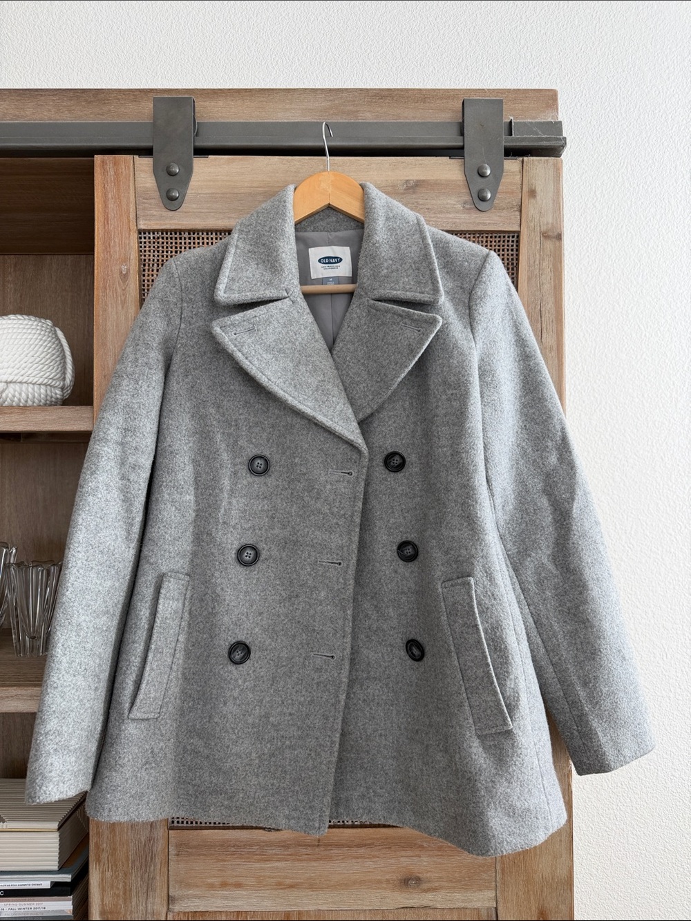 Old Navy Gray Double-Breasted Wool-Blend Peacoat